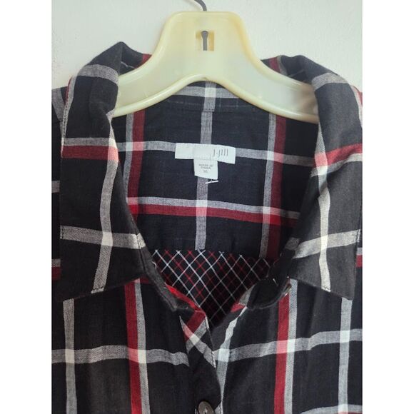 J.Jill  Black Red Plaid 100% Cotton Button Down w/Pockets Tunic Blouse size XL - Picture 11 of 11